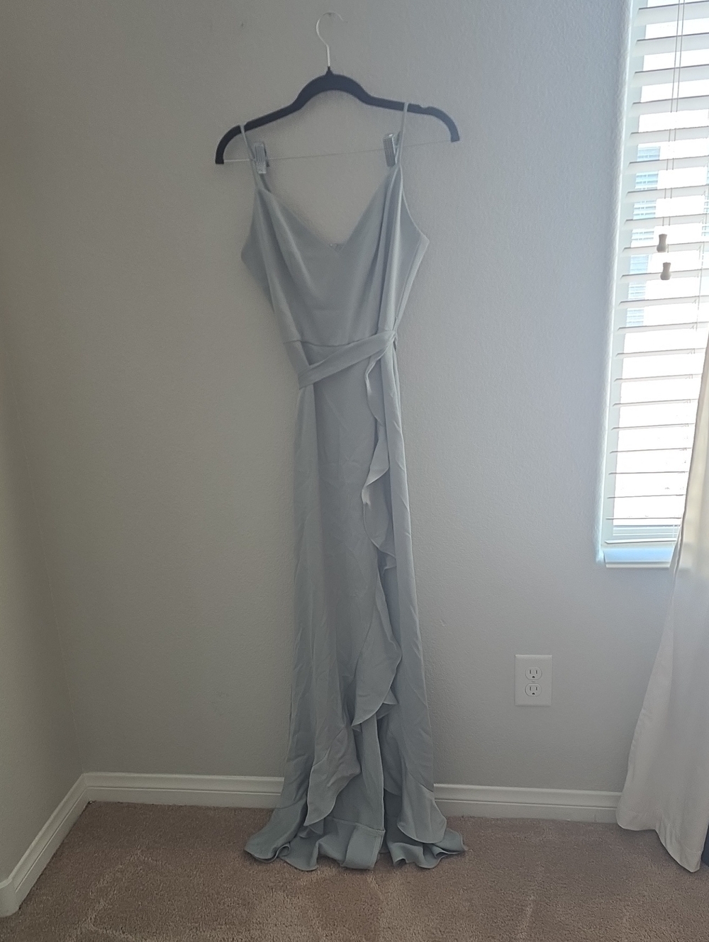 Light Green Ruffle Maxi Slip Dress